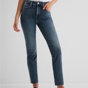 High Waisted Dark Wash Raw Hem Flexx Straight Ankle Jeans, Medium (6-8-10)